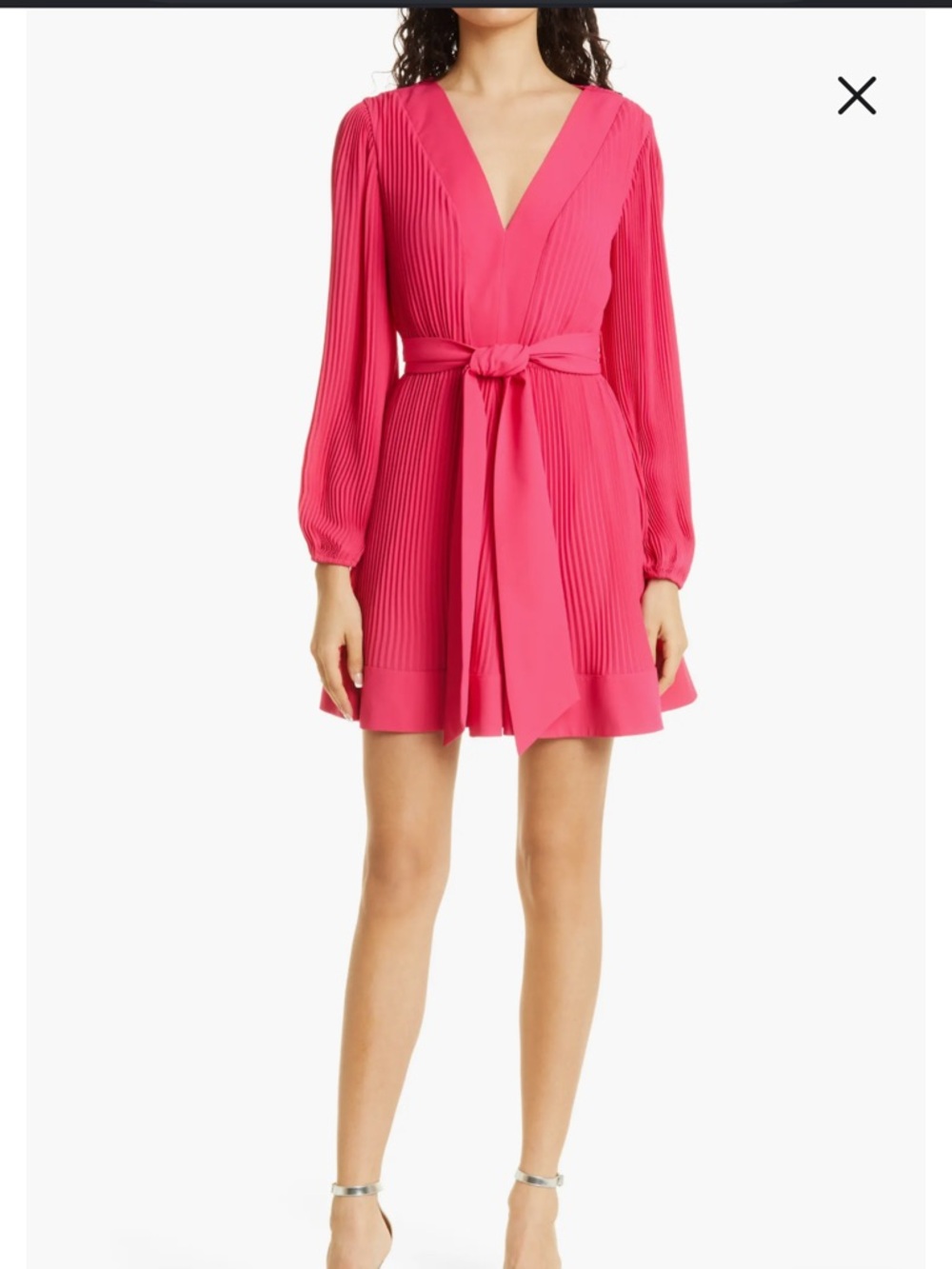 Milly Liv Long Sleeve Pleated Belted Mini Dress in Pink size 4